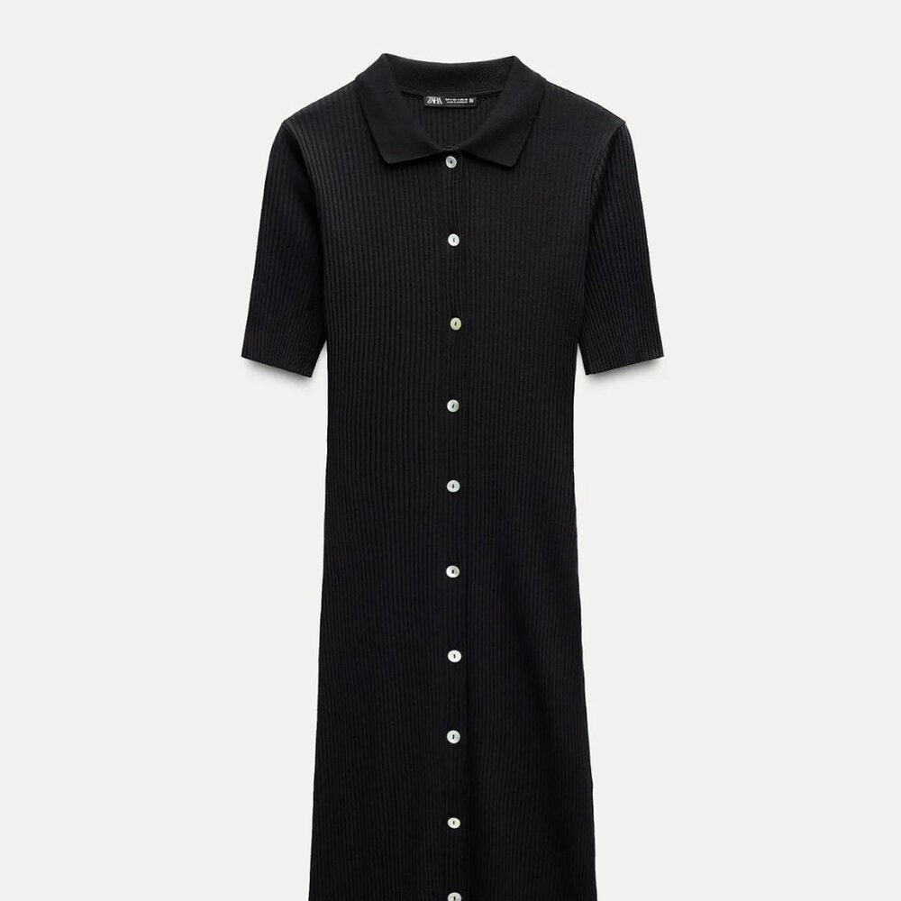 TWO DRESSES: Zara Rib Polo Collar Dresses (Black, White) Size Small